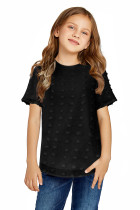 Black Swiss Dot Little Girl Short Sleeve Top TZ25308-2
