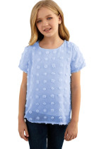 Sky Blue Swiss Dot Little Girl Short Sleeve Top TZ25308-4
