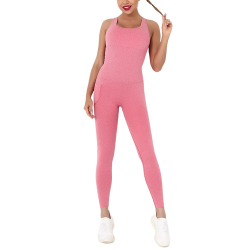 Red Back-Criss Seamless Yoga One Piece Jumpsuit TQE91567-3