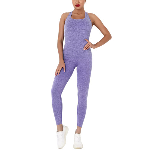 Purple Back-Criss Seamless Yoga One Piece Jumpsuit TQE91567-8