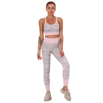 Light Pink Striped Print Yoga Bra with Pant Sports Set TQE91568-39