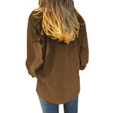 Khaki Rivet Corduroy Buttoned Pocketed Long Sleeve Shirt TQK280138-21