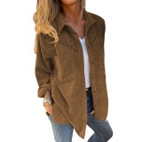 Khaki Rivet Corduroy Buttoned Pocketed Long Sleeve Shirt TQK280138-21