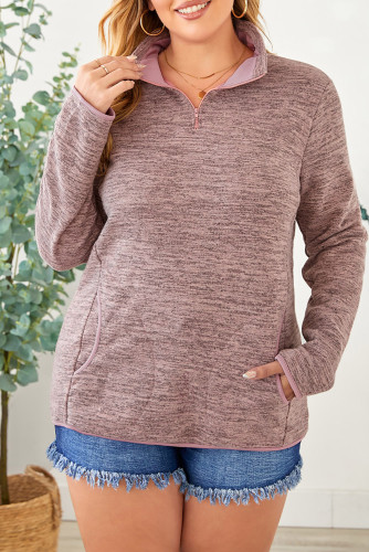 Heathered Turn-down Zip Collar Plus Size Sweatshirt LC253697-10