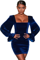 Blue Velvet Puff Sleeve Mini Dress LC229978-5