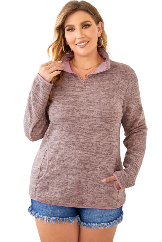 Heathered Turn-down Zip Collar Plus Size Sweatshirt LC253697-10