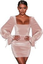 Pink Velvet Puff Sleeve Mini Dress LC229978-10