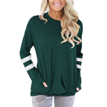 Green Splice White Stripes Sweatshirt with Pockets TQK230315-9