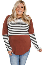 Striped Colorblock Plus Size Long Sleeve Top LC2519937-17
