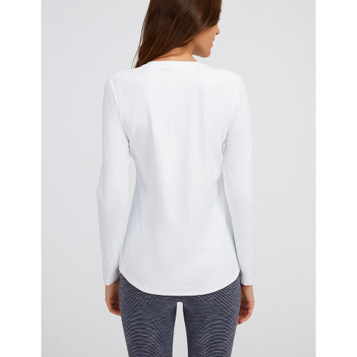 White Quick Dry Slim Fit Long Sleeve Yoga Tops TQE61578-1