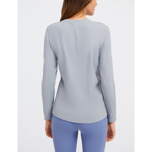 Gray Quick Dry Slim Fit Long Sleeve Yoga Tops TQE61578-11