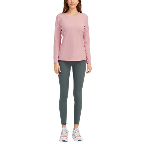 Pink Quick Dry Slim Fit Long Sleeve Yoga Tops TQE61578-10