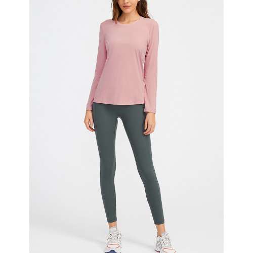 Pink Quick Dry Slim Fit Long Sleeve Yoga Tops TQE61578-10