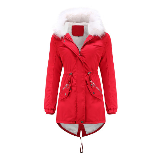 Red Fur Collar Warm Hooded Parka Coat TQK280129-3