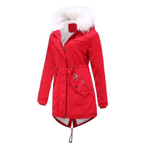 Red Fur Collar Warm Hooded Parka Coat TQK280129-3