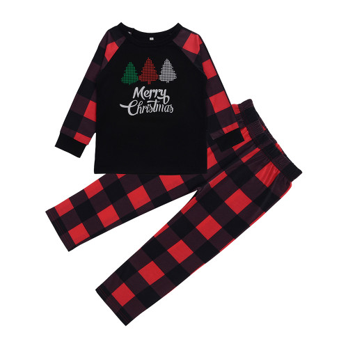 Black Christmas Tree Print Plaid Kids Loungewear TQK730426-2