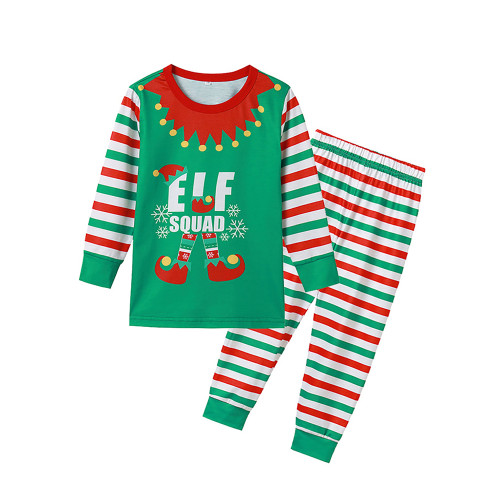 Green Christmas Letter Print Stripe Kids Loungewear TQK730425-9
