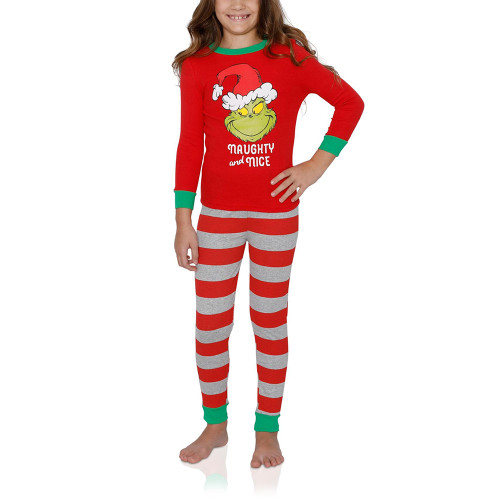 Red Christmas Hat Print Stripe Pants Kids Loungewear TQK730421-3