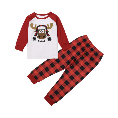 Red Reindeer Print Plaid Pants Kids Loungewear TQK730424-3