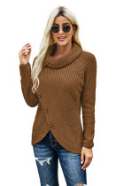 Khaki Buttoned Wrap Turtleneck Sweater LC27920-16