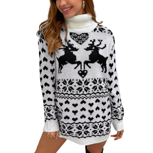 Black High Collar Elk Heart Sweater Dress TQK310708-2