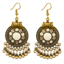 Gold Boho Style Round Flower India Earrings H00493-12