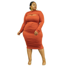 Orange Sling Bodycon Dress with Long Sleeve Shawl Plus Size Set TQV00016-14