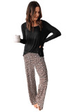 Long Sleeve Top and Leopard Print Pants Lounge Set LC4512120-20