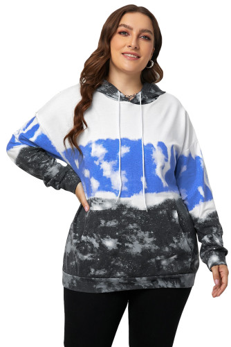 Blue Gradient Colorblock Pullover Plus Size Hoodie LC253694-5