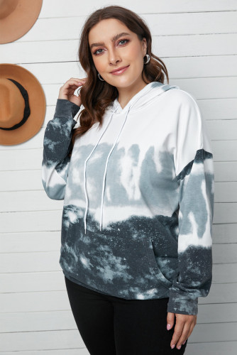 Grey Gradient Colorblock Pullover Plus Size Hoodie LC253694-11