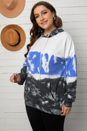 Blue Gradient Colorblock Pullover Plus Size Hoodie LC253694-5