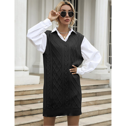 Black Knitted Sleeveless Tank Sweater Dress TQF311008-2