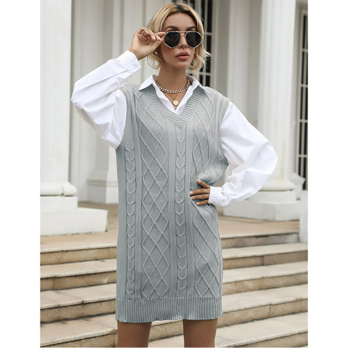 Light Gray Knitted Sleeveless Tank Sweater Dress TQF311008-25