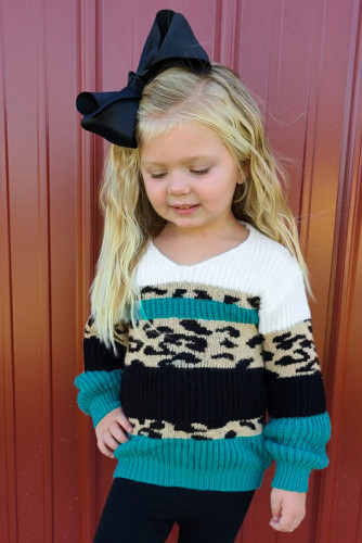 Girl's Turquoise Leopard Knitted Sweater TZ27025-4