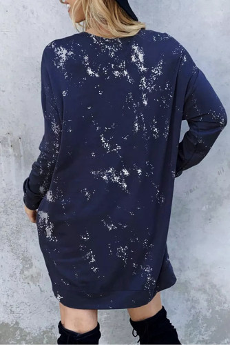 Blue Bleached Christmas Tree Snowflakes Print Mini Dress LC2211187-5