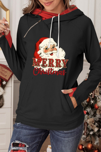 Merry Christmas Santa Clause Print Zipper Pullover Hoodie LC25311117-2