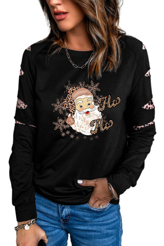 Christmas Santa Clause Leopard Print Cut Out Long Sleeve Sweatshirt LC25311311-2