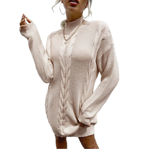 Apricot High Collar Long Sleeve Sweater Dress TQF311009-18