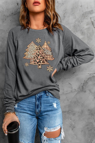 Leopard Christmas Tree Snowflake Print Graphic Sweatshirt LC25311338-11