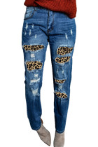 Distressed Leopard Patchwork Straight Leg Jeans LC783952-4
