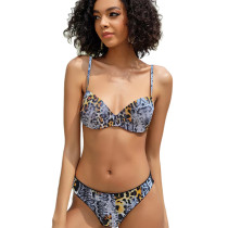 Gray Leopard Print 2pcs Bikini Set TQK610236-11