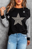 Leopard Star & Striped Print Patchwork Black Sweatshirt LC25311417-2