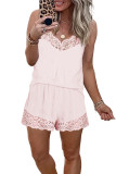 Pink Lace Trim Tank Top and Shorts Pajamas Set LC4511075-10