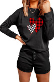 Plaid Heart Shape Print Long Sleeve Top Button Fly Shorts Lounge Set LC4512249-2