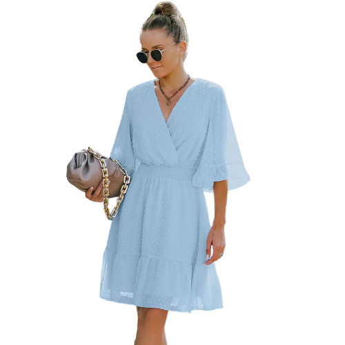 Us 10 90 Light Blue Swiss Dot Ruffle Detail Mini Dress Tqk310794 30 M Sebowel Net
