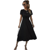 Black Splice Shirring Swing Dress TQK310799-2