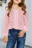Pink Swiss Dot Lace Splicing Long Sleeve Girl's Blouse TZ25488-10