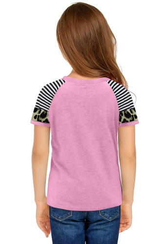 Pink Girls’ T-shirt with Striped Leopard Sleeve TZ25231-10