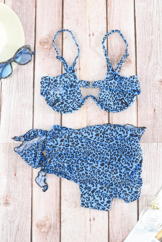 Blue 3pcs Leopard Bikini & Sarong Swim Set LC41701-5