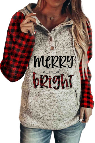 Snow Plaid Color Block Buttoned Pullover Hoodie LC2533842-303